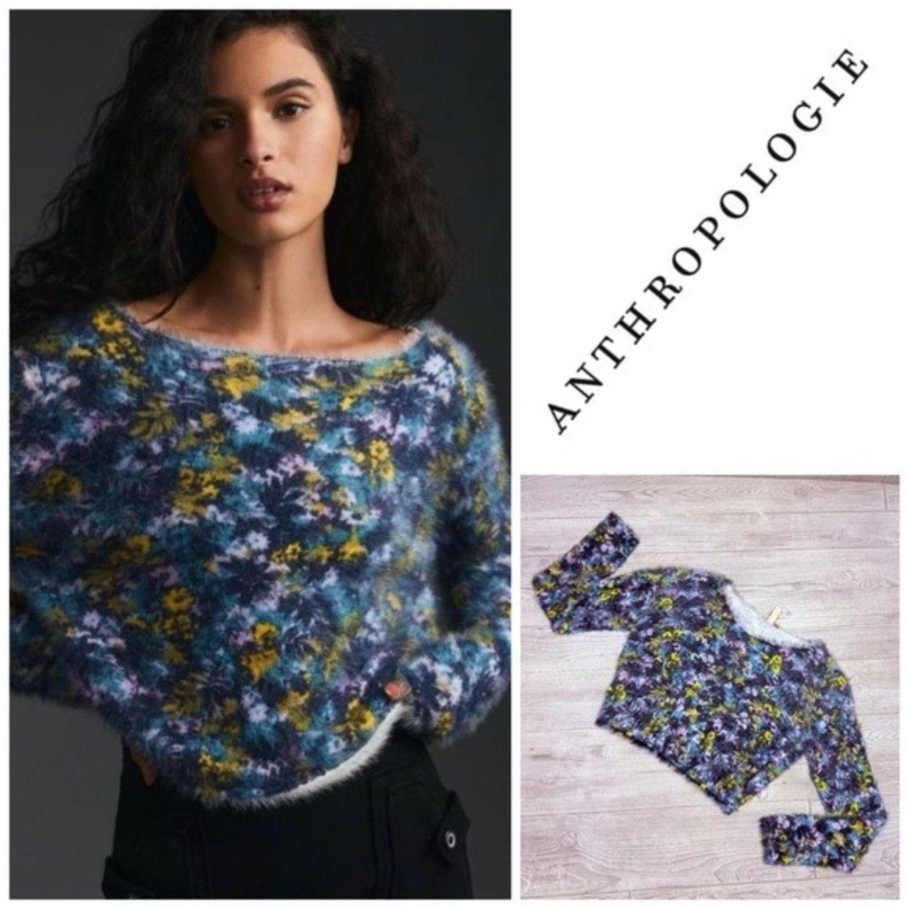 NWT Pilcro Off-the-Shoulder Floral Fuzzy Sweater SPRING PRINT SO COZY AND SOFT